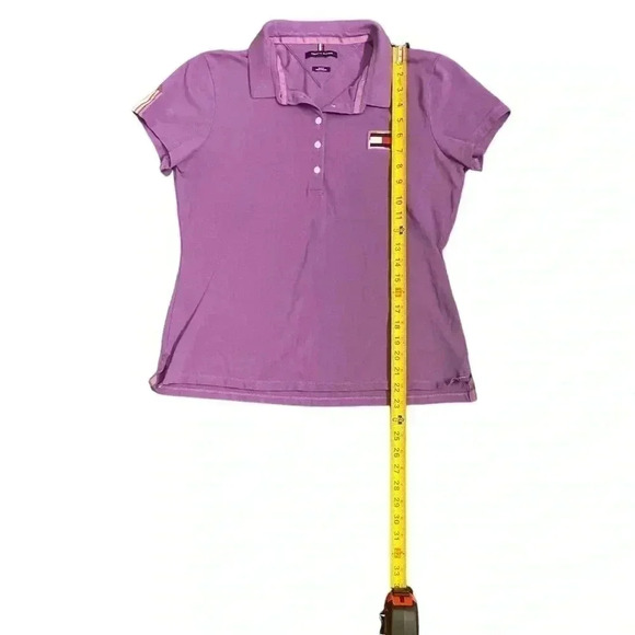 Tommy Hilfiger Women M Slim Fit Stretch Pride Flag Polo Short Sleeve Purple Y2K - Picture 3 of 10